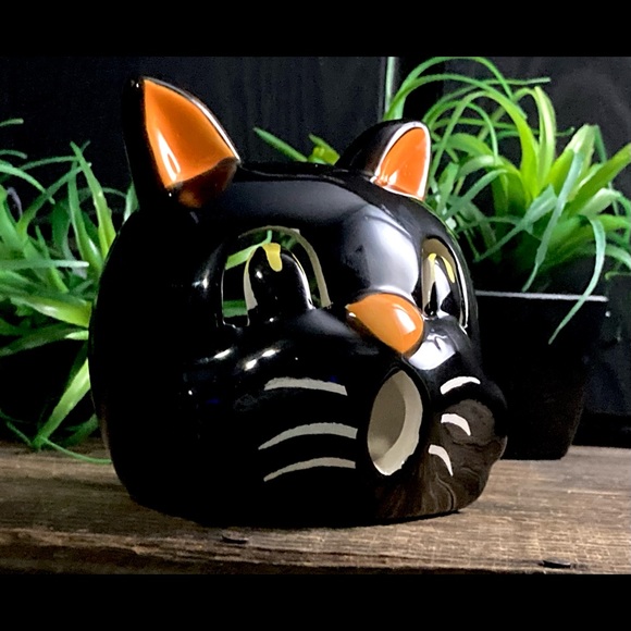 Vintage Halloween Black Cat Votive Holder Spooky Halloween Decor - Picture 5 of 10